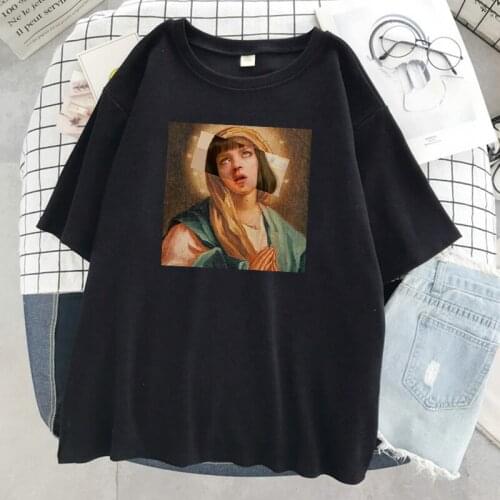 Oil Painting Cameo Street Hip Hop Print T Shirt Women Soft O-Neck Casual Loose T-Shirts Summer Breathable Tops Womens T Shirts