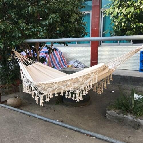 Camping Pure Double Hammocks Canvas Tassel Sleeping Outdoor Backyard Swing Beds for Home Garden Laying Accessories