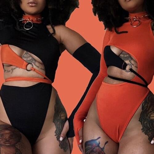 BKLD High Street Asymmetry Fashion Rompers O-neck Color Patchwork High Waist Hollow Out Skinny Bodysuit Tops Spring Summer Wear