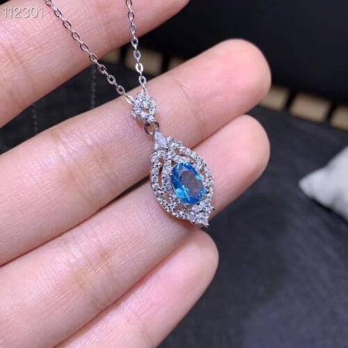 Lucky gem clear blue natural topaz gemstone pendant for girl silver necklace jewelry lovely ornament birthday party gift hot