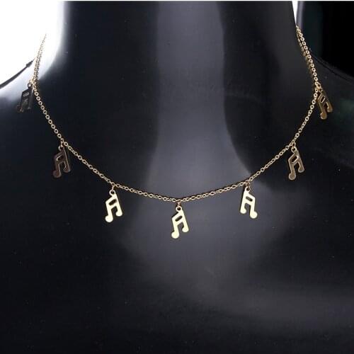 Fashion gold necklack for Women Simple Silver color Stainless Steel musical note Tassels Non-fading Necklace Neck Chain Choker