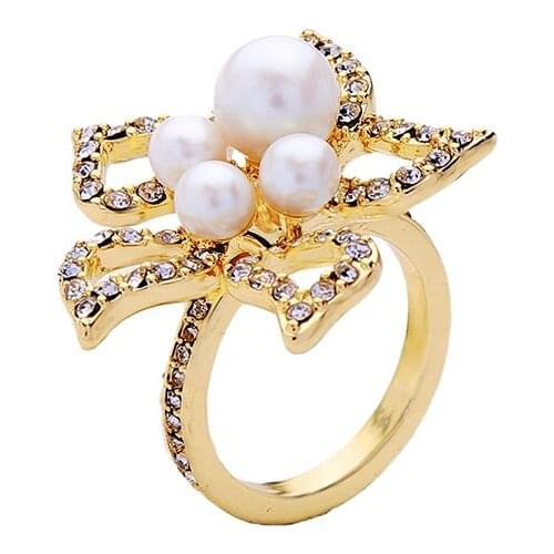 Fashion Jewelry Luxury Crystal Big Flower Acrylic Ring For Women Party Accessories Imitation Pearl Finger Ring Custom