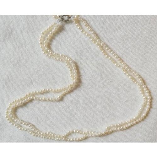 60cm 24'' 2 strands 4mm white pearl handmade necklace natural Freshwater PEARL Women Jewelry 35cm 43cm 14'' 17