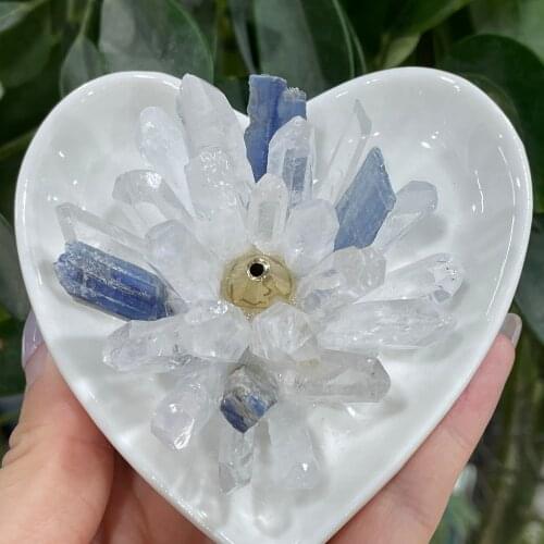 Candlestick!Natural kyanite & White Crystal Hand Bonded Beautiful Home Decor