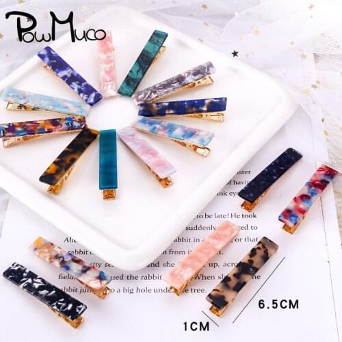 Powmuco 18 Colors 6.5*1 CM Tortoiseshell Leopard Pattern Acetate Hair Clip Vintage Marbling Hairpin Fashion Women Bangs Barrette