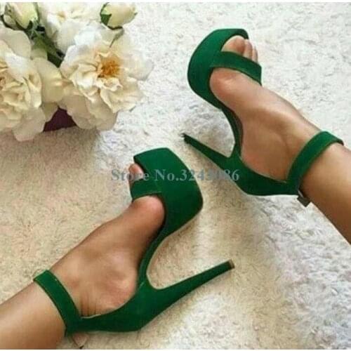 Open Toe T Strap Platform Thin High Heel Sandals Green Red Black Pink Buckle Strap Stiletto Heel Sandals Hot Summer Sexy Shoes