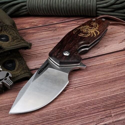 HWZBBEN Folding Knife Pocket Knives D2 Wood Handle Tactical Outdoor Survival Combat EDC Camping Hunting Knife Selfdense Knife