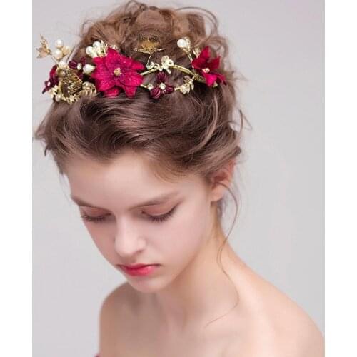 Bridal wedding Tiaras Rhinestone Simulation Flowers Hair Jewelry Gold Metal Tiaras Women Hair jewelry Crown Headpieces XH