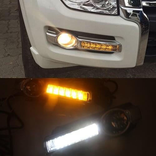 LED Daytime Running Driving Light DRL Fog Lamp with yellow turn signal light for Mitsubishi Pajero Montero 2015 2016 2017 2018