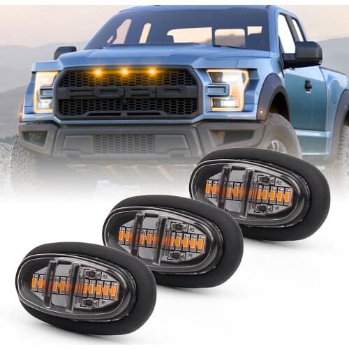 LED Grille Lights and Side Marker Lamps Decorative Lights 3 pcs Compatible with Ford-F150 Raptor Grill