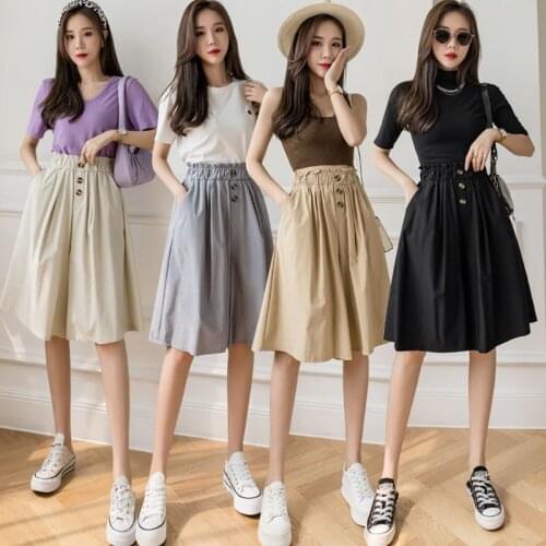 2021 Wide Leg Loose Bermuda Shorts for Women High Waist Black Cotton Shorts High Quality Bermuda Femme Pantalones Harajuku D58