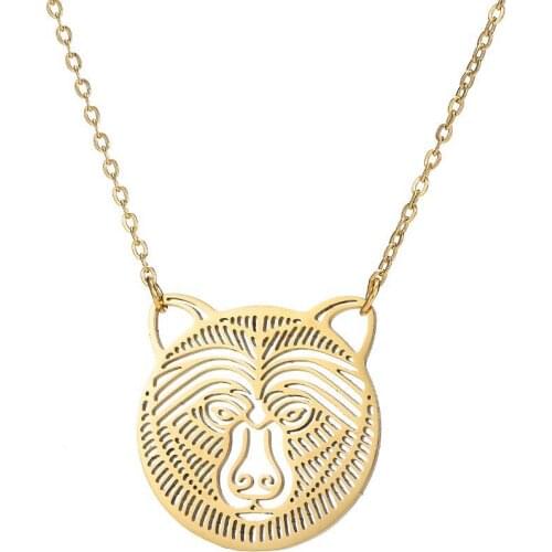 AsJerlya Cute Hollow Bear Pendant Necklace For Women Children Jewelry Gold Chain Animal Necklace Collares De Moda
