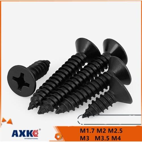 10/100 M1.7 M2 M2.5 M3 M3.5 M4 Mini Small Black 304 Stainless Steel Cross Phillips Flat Countersunk Head Self Tapping Wood Screw