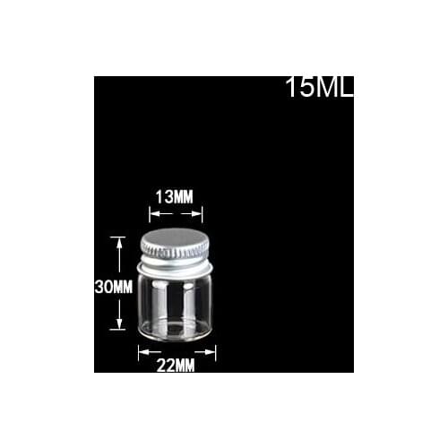 100pcs 22*30*13mm 15ML silver Screw cap Glass Bottles jars With metal Cap Small Wishing Bottle Glass Vials jewelry show