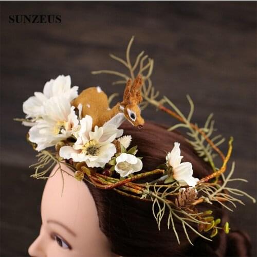 2020 Hand-made Branches Flowers Garlands With Deer Christmas Accessory For Head Bridal Head Band SQ306