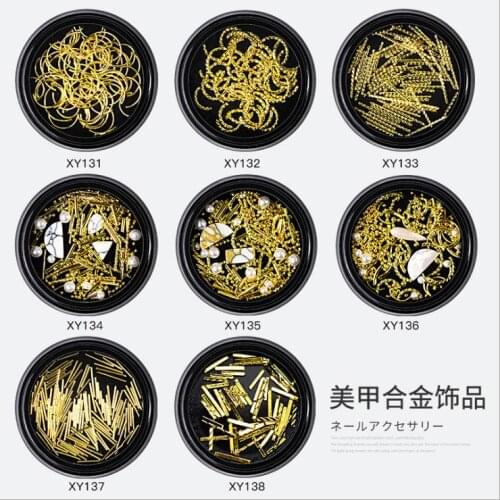 2020 ins nails 3D Gold Nail art Metal Mixed Twisted Bent Bar Stripes Leaf Nail Art Alloy Decorations Manicure Charms Gems