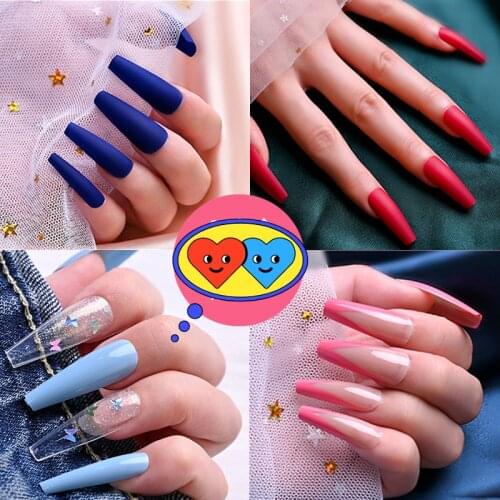 24PCS/box Gradient Color Ballet Med-Length Fake Nails press on full cover Wearing Wearable acrylic nail tips with glue for girls