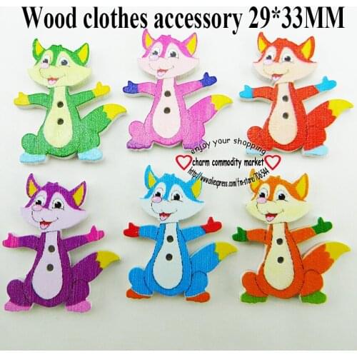 20pcs FOX buttons 2 Holes patterns cartoons Wood Sewing Decoration Button Scrapbook charms WCF-361