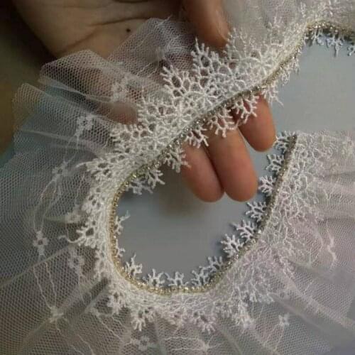 3 yards White 2-layer 75mm Pleated Organza Lace Ribbon Gathered Mesh Fabric Handmade DIY Wedding Dress Lace Trim Sewing Craft