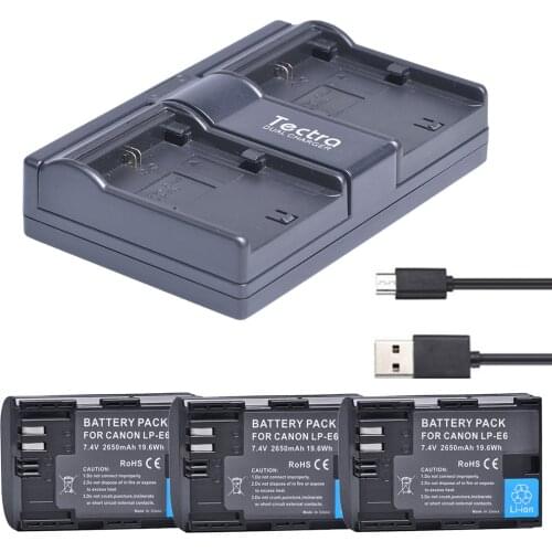 3PCS 2650mAh LP-E6 LP-E6N LP E6 LP E6N Li-ion Camera Bateria + 2-Channel USB Charger for Canon EOS 5D 6D 7D 60D 80D Cameras