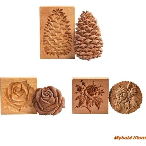 3D Gingerbread Cookie Mold Wooden Cookie Embossing Stamp Mould for DIY Cookies Biscuit Pastry Baking Accessories Cake Decorating