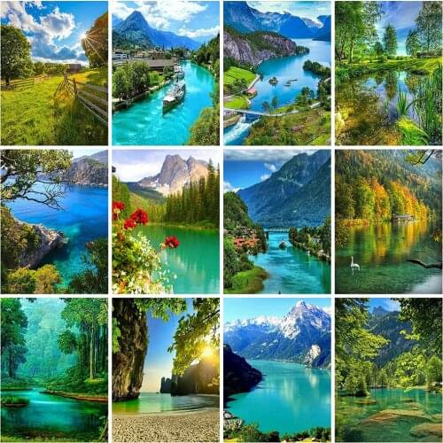 HUACAN Full Square 5d Diamond Painting Nature Landscape DIY Diamond Embroidery Mountain Home Decor Craft Kit