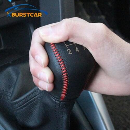 Car Gear Shift Collars for Fiesta Focus 3 4 MK3 MK4 MT Leather Car Gear Head Shift Knob Cover for Ford New Fiesta Ecosport