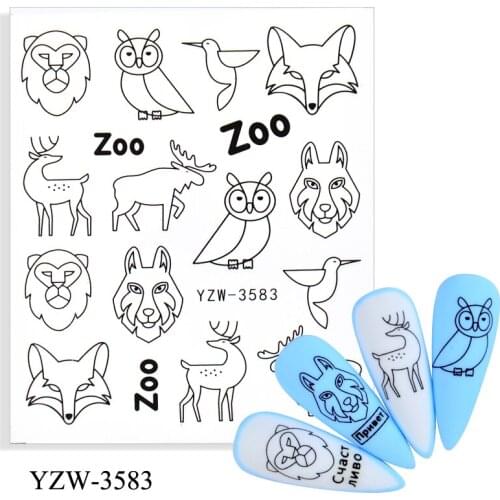 YZWLE Black Elephant/Dinosaur/Owl Nail Art Sticker Watermark Decal Slider Animals Series Transfer Manicure Nail Art Decoration