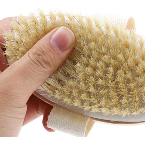 Bath Shower Body Brush Natural Boar Bristle Spa Brush Scrubber Massager New