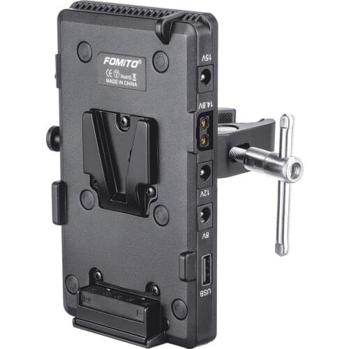 Fomito V-Lock V Mount Battery Adapter Plate with Super Clamp for Lighting Stand Support Rod with D-TAP/DC/USB Power Output