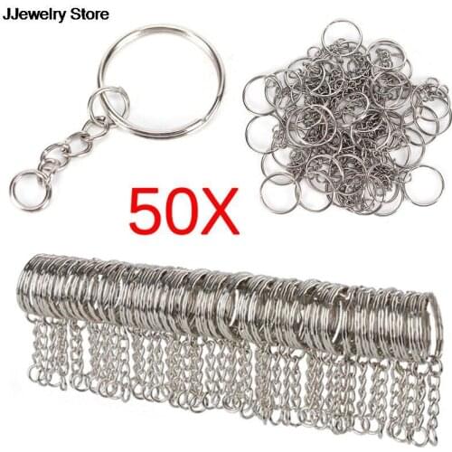 50/30pcs Polished Silver Color Keyring Keychain Split Ring with Short Chain Key Rings Women Men DIY Key Chains Accessories