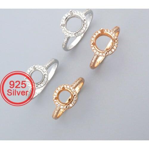 6-8MM Round Halo Prong Ring Settings Solid 925 Sterling Silver Rose Gold Plated Set Size DIY Ring Bezel for Gemstone 1210099