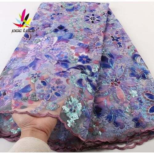 Sequins Lace Fabric with Flower Printing Bridal Sequence Embroidery Elegant African Nigerian Latest Design Style XZ3894B