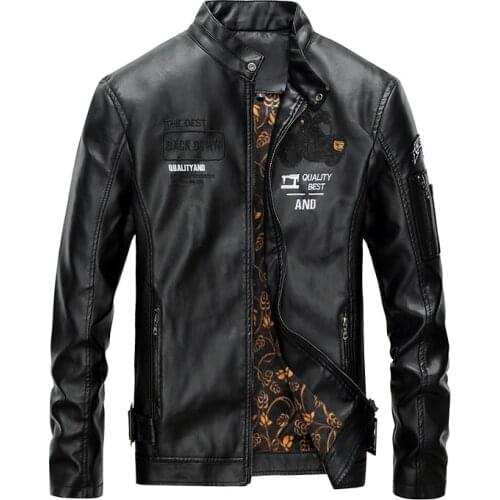 Leather Jacket Men Motorcycle Military Pilot Coat Stand Collar Zipper Outwear Army Thicken Winter Jacket Men Jaqueta Masculina