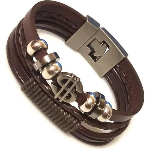 Cross Style Multi Layer Design Multilayer Fashion Mens Leather Bracelet Classic Gift For Men Variety Styles Choose