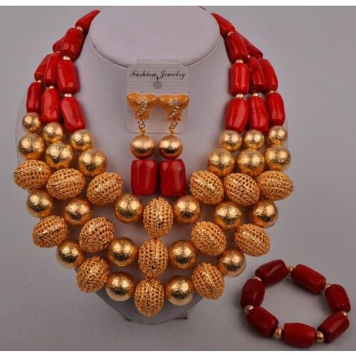 Fashion Coral Beads Bridal Wedding Jewelry Sets Women Red Coral Necklace Earrings Set African Beads Jewelry Set