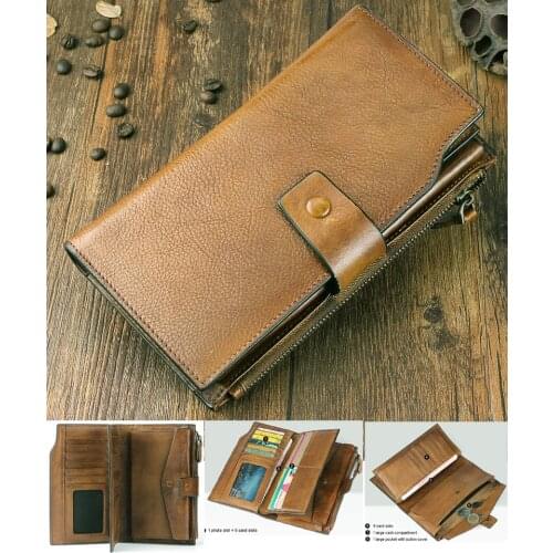 Fashion Vintage Genuine Leather Wallet men Leather Long Wallet male purse Clutch Bag money bag men wallet coin Purse card holder