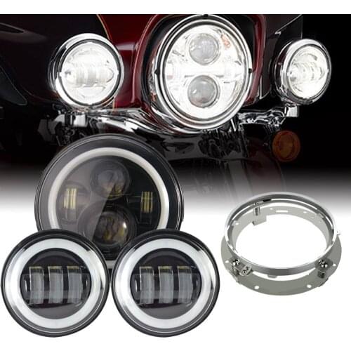 Motorcycle 7" LED Headlight DRL + 4.5" Fog Lights With 7Inch Headlight Mouting Brackets