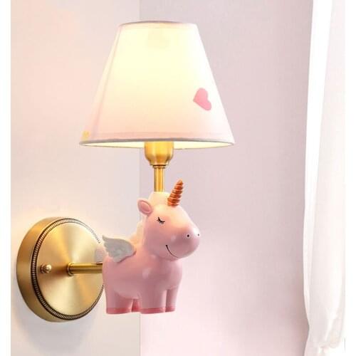Cartoon Unicorn Wall Lamp Bedroom Decor Bathroom Light Fixtures Wall Sconce Childrens Room Kids Wall Mirror Lights Home Decor