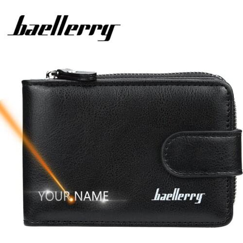 2020 New Men Wallets Customized Name Engraving Card Holders Zipper Fashion Men Purse PU Leather High Quality Male Purse For Boy