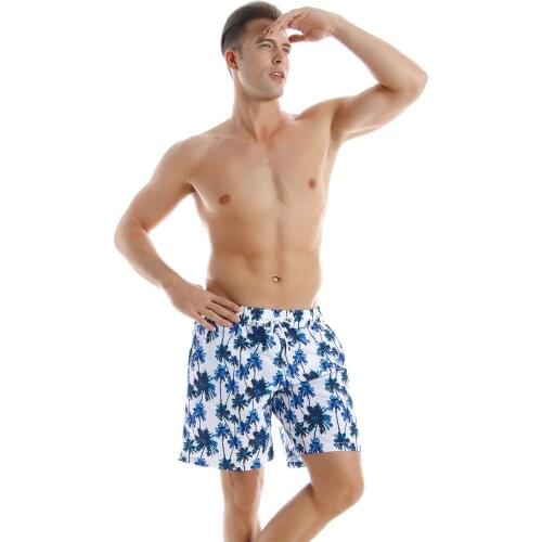 Men Trunks Swim Shorts Swimming Holiday Beach Board Shorts Pocket String Bow Gents Short Print Summer Pants