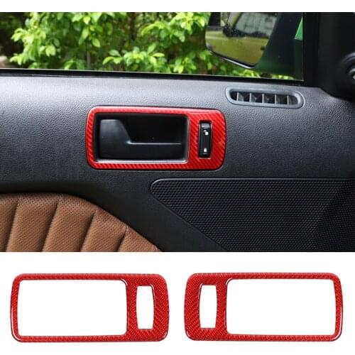 2Pcs/set Carbon Fiber Car Door Inner Handle Frame Trim Sticker Cover For Ford Mustang 2009-2013 Auto Accessories