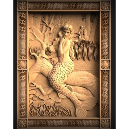 New Mermaid 3D STL Model for CNC Router 3D Printer Artcam Aspire - Panno