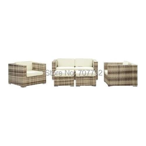 NEW!Outdoor Wicker Patio 5 Piece Sofa Set In Sepia with White Cushions