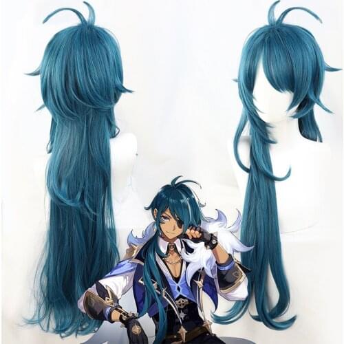 Kaeya Wig Genshin Impact Cosplay Blue Long Straight Heat Resistant Hair Women Halloween