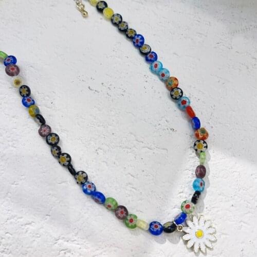 Simple Seed Liuli Beads Strand Flower Necklace Women String Beaded Short Choker Necklace Jewelry Chokers Necklace Gift