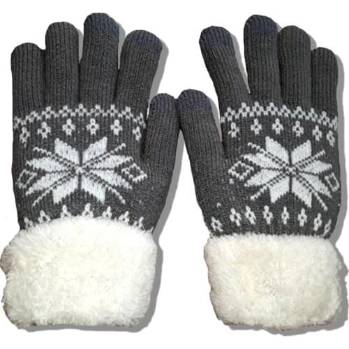 Rimiut Thick Cashmere Two Layer Winter Gloves For Women Snowflake Knitted Pattern Full Finger Skiing & Touch screen Glove