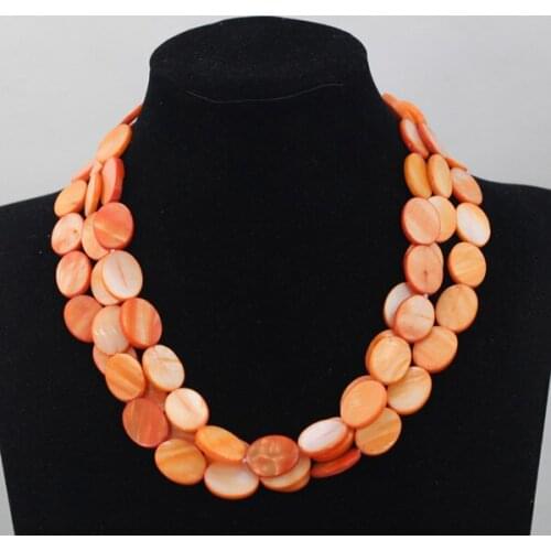 Luxury 3 Strands Orange Shell Beads Bridesmaid Necklace Jewelry New Beaded Statement Necklace for Women Free ShippingABL767