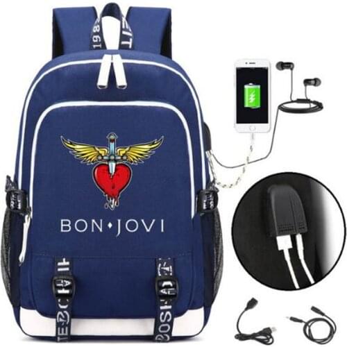 Bon Jovi Rucksack Backpack Bag w/USB Fashion Port and Lock Teenagers Student School travel Shoulder Laptop Bag