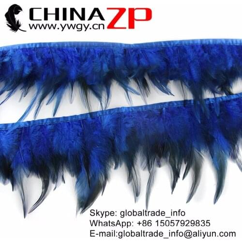 CHINAZP Factory Selected Prime Quality Dyed Royal Blue and Natural Chicken Rooster Saddle Feather Fringe Trim Clothes Decoration